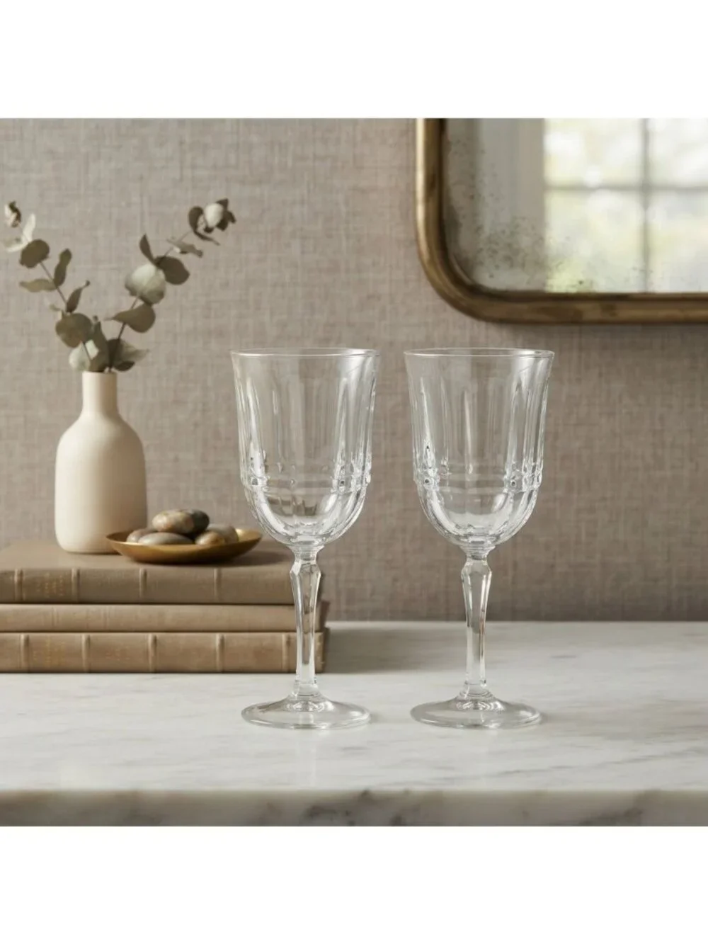 Arcoroc Bengale Crystal Water Goblets Set of 2 Paneled Stemware Vintage